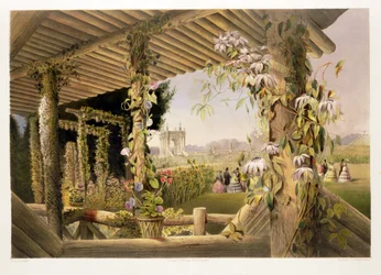 Vista do assento rústico, Shrublands, de "os jardins da Inglaterra", publicado de 1857
